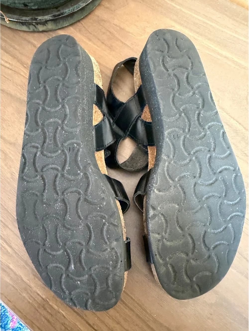 Naot Kayla Black Leather Cork Footbed Wedge Sandals Womens EU 41